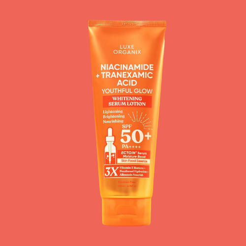 نياسيناميد + حمض الترانيكساميك مصل تبييض البشرة بعامل حماية من الشمس 50+ PA ++++ 3X فيتامين E لاستعادة البشرة + بانثينول للترطيب + آلانتوين مغذي 200 مل 6.76 أونصة سائلة.